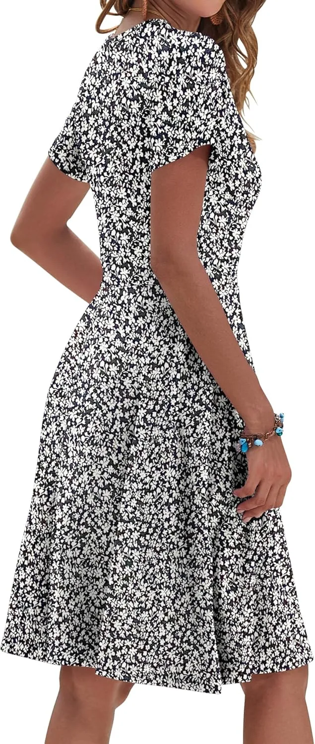 AUSELILY Womens Summer Dresses 2025 Short Sleeve V Neck Floral Sundress with Pockets