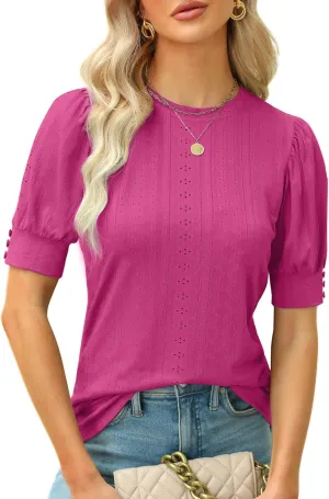 BMJL Womens Dressy Casual Blouses Business Tops Short Sleeve Shirts Work Tops Cute Puff Sleeve Blouses