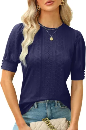 BMJL Womens Dressy Casual Blouses Business Tops Short Sleeve Shirts Work Tops Cute Puff Sleeve Blouses