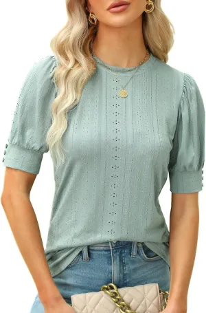 BMJL Womens Dressy Casual Blouses Business Tops Short Sleeve Shirts Work Tops Cute Puff Sleeve Blouses