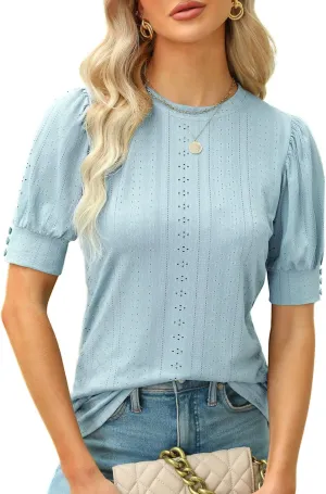 BMJL Womens Dressy Casual Blouses Business Tops Short Sleeve Shirts Work Tops Cute Puff Sleeve Blouses