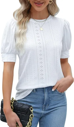 BMJL Womens Dressy Casual Blouses Business Tops Short Sleeve Shirts Work Tops Cute Puff Sleeve Blouses