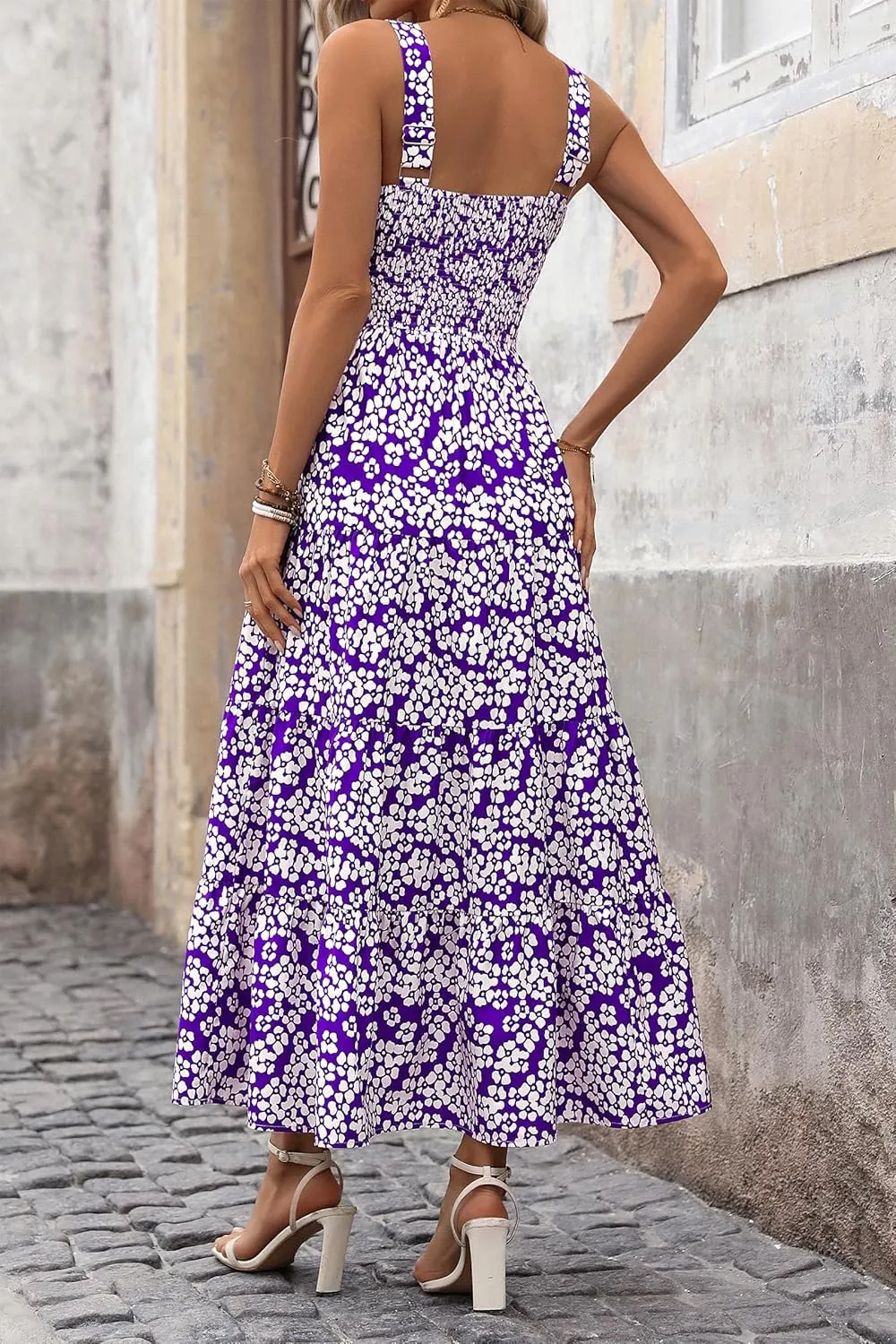 Boho Dresses for Women 2025 Summer Sleeveless Square Neck Midi Floral Long Dress Elegant Beach Vacation Dresses