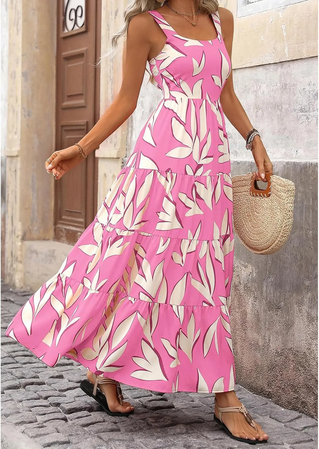 Boho Dresses for Women 2025 Summer Sleeveless Square Neck Midi Floral Long Dress Elegant Beach Vacation Dresses