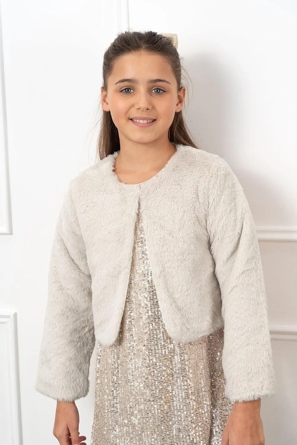 BOLEROSE Girls Cozy Faux Fur Childrens Kids Bolero Shrug Jacket Coat