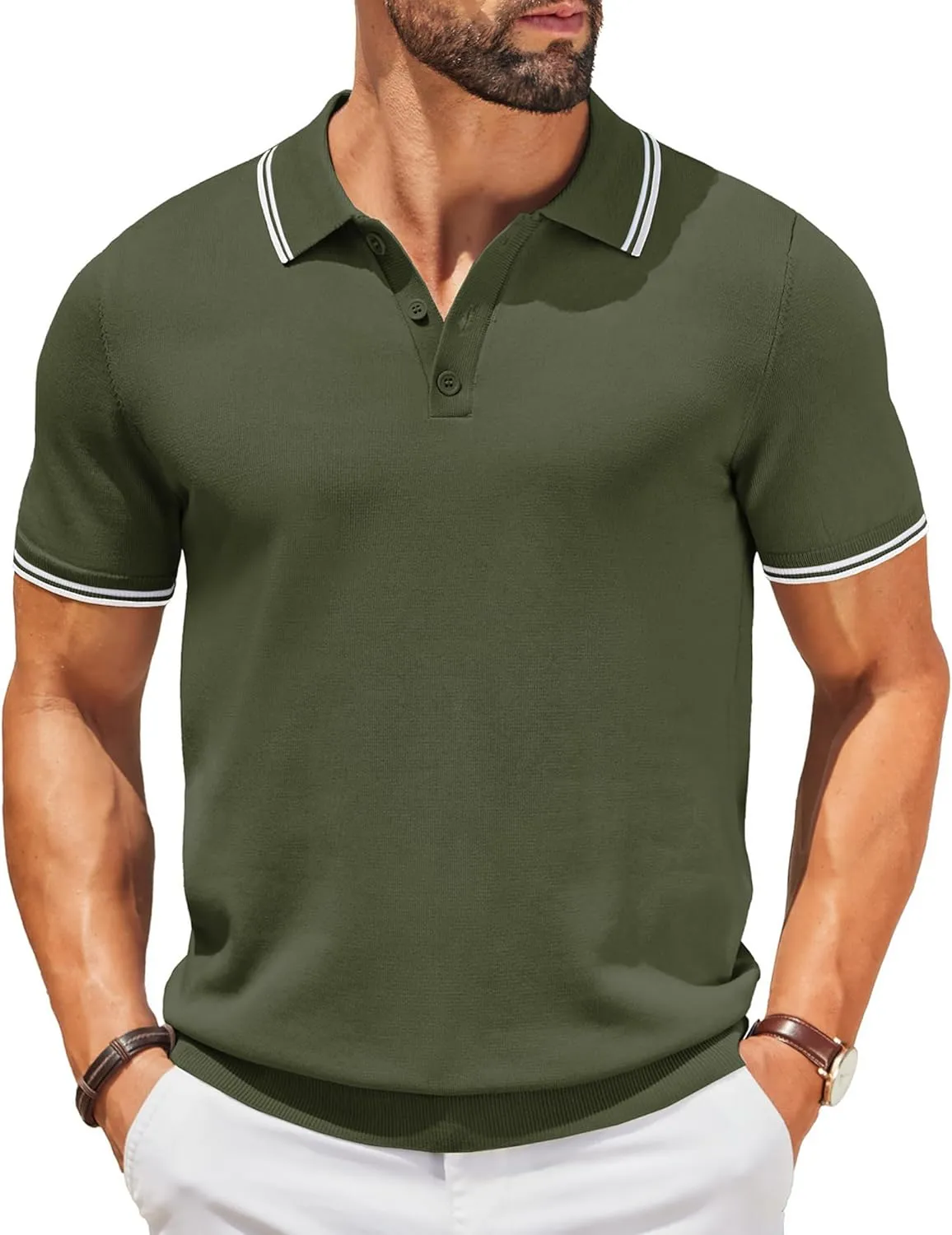 COOFANDY Men's Knit Polo Shirts Short Sleeve Casual Button Golf Polo Shirts Collared T Shirt