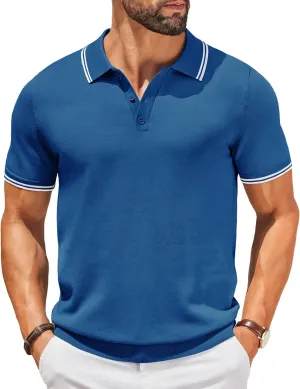 COOFANDY Men's Knit Polo Shirts Short Sleeve Casual Button Golf Polo Shirts Collared T Shirt