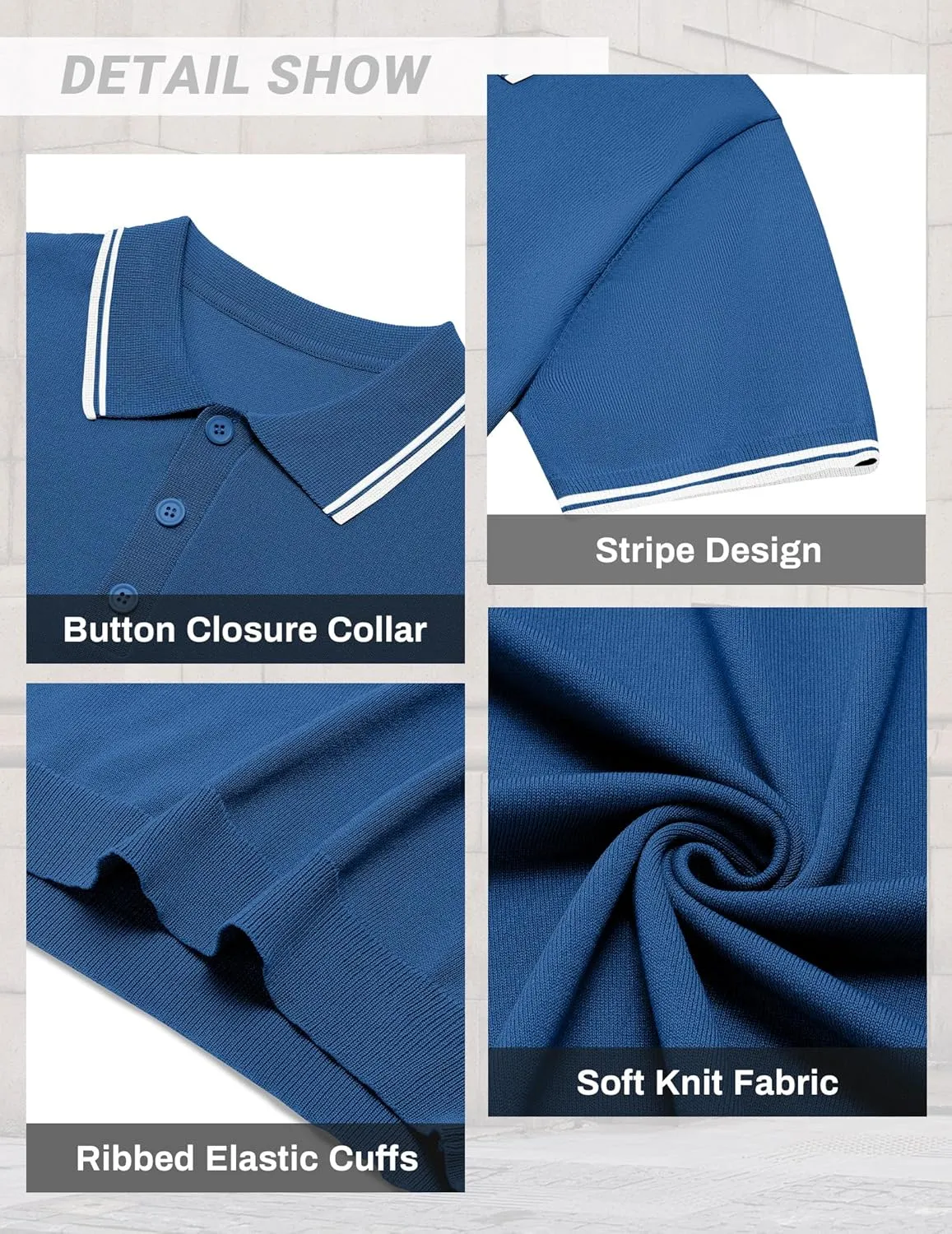 COOFANDY Men's Knit Polo Shirts Short Sleeve Casual Button Golf Polo Shirts Collared T Shirt