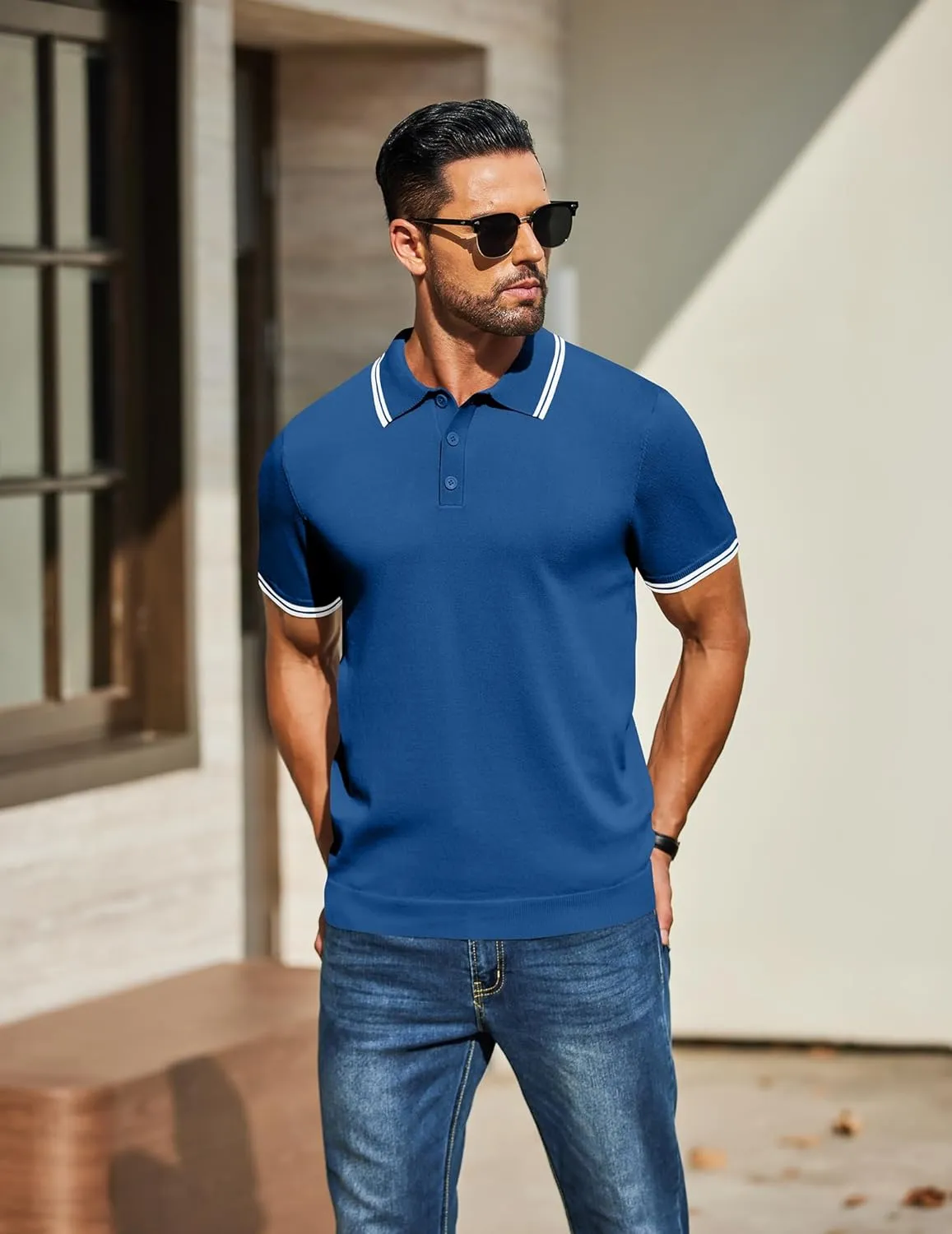 COOFANDY Men's Knit Polo Shirts Short Sleeve Casual Button Golf Polo Shirts Collared T Shirt