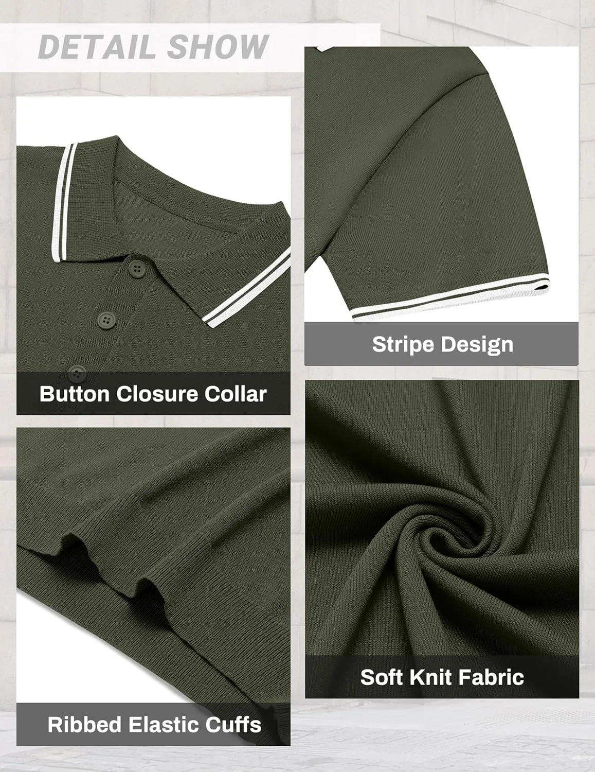 COOFANDY Men's Knit Polo Shirts Short Sleeve Casual Button Golf Polo Shirts Collared T Shirt