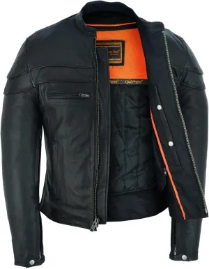 Daniel Smart mens leather motorcycle jacket Sporty leather mens jacket with Stripe detailing and concealment Armory Pockets