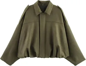 Faux Suede Jacket Women Oversized Long Sleeve Zip Up Epaulet Bomber Leather Jackets Oversized Casual Coat