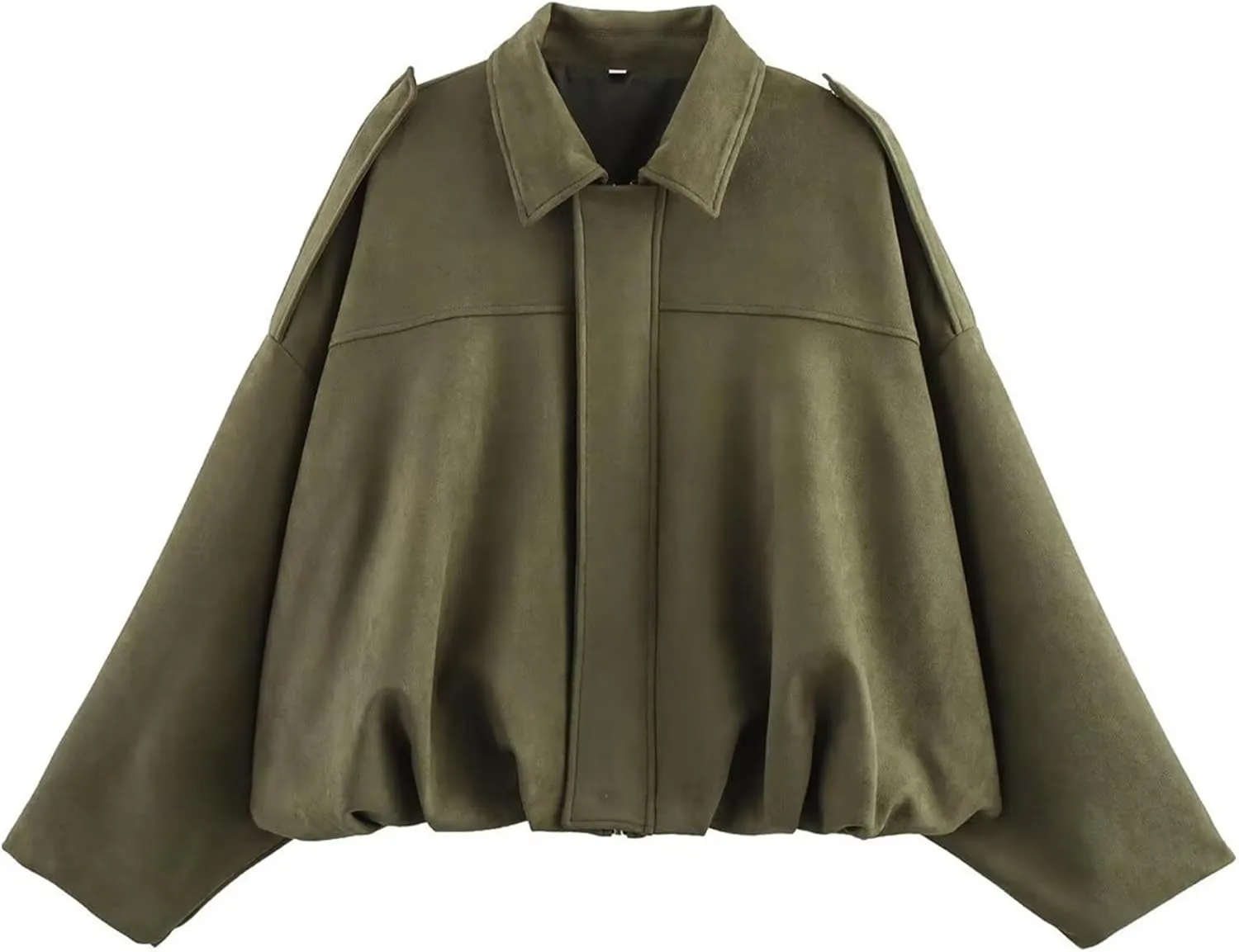 Faux Suede Jacket Women Oversized Long Sleeve Zip Up Epaulet Bomber Leather Jackets Oversized Casual Coat