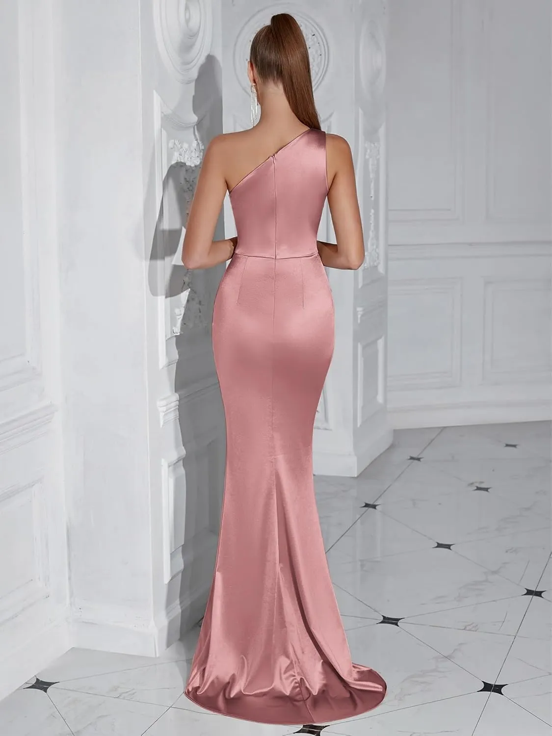 Formal Dresses for Women Cocktail Wedding Guest Satin One Shoulder Maxi Party Prom Sexy Corset Bodycon Evening Gowns