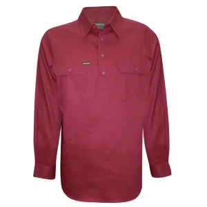 Hard Slog Mens Half Placket L/S Shirt - Burgundy