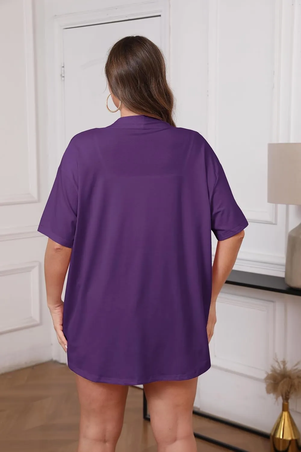 IN'VOLAND Women Plus Size Lightweight Cardigan Short Sleeve Open Front Casual Summer Kimonos Cardigans with Pockets