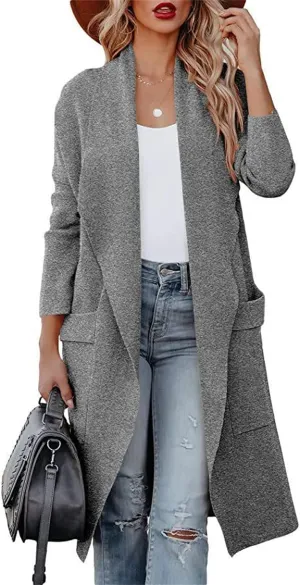 Maiyifu-GJ Women's Long Wool Blend Cardigan Sweaters Long Sleeve Lapel Casual Trench Coat Spring Fall Long Jacket Overcoat