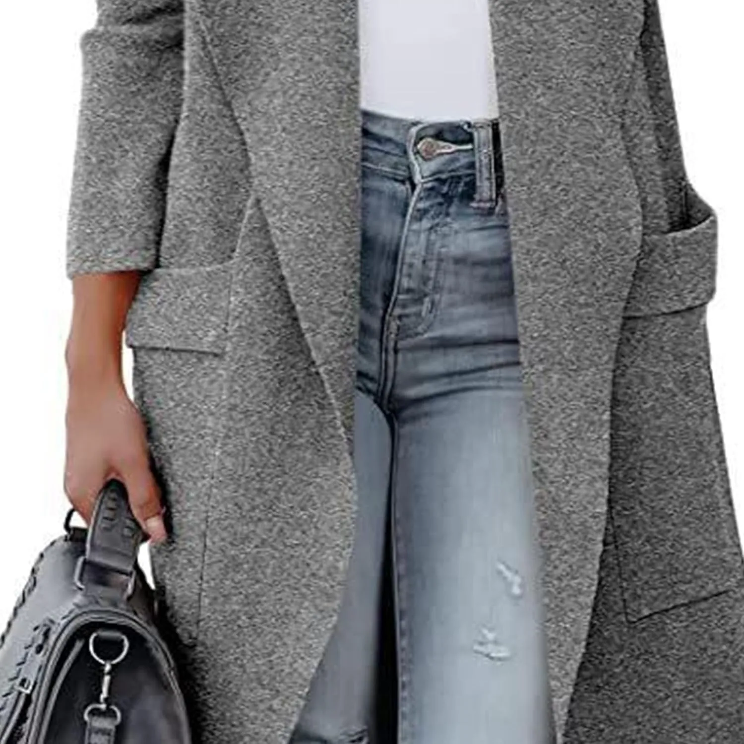 Maiyifu-GJ Women's Long Wool Blend Cardigan Sweaters Long Sleeve Lapel Casual Trench Coat Spring Fall Long Jacket Overcoat