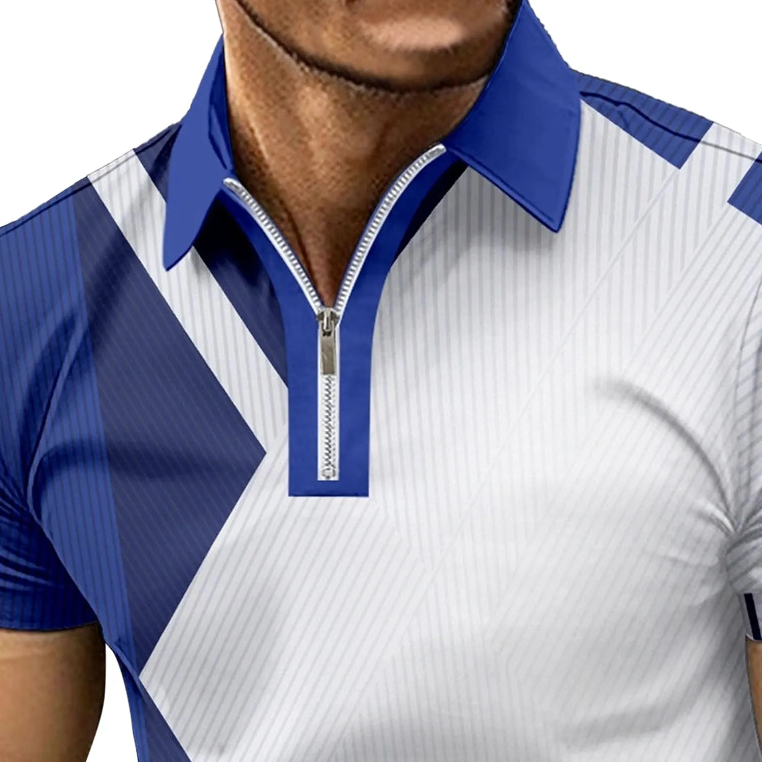 Men's Color Block Short Sleeve Polo T-Shirts Quarter Zip Casual Summer Tees Loose Fit Lapel Outdoor T-Shirt