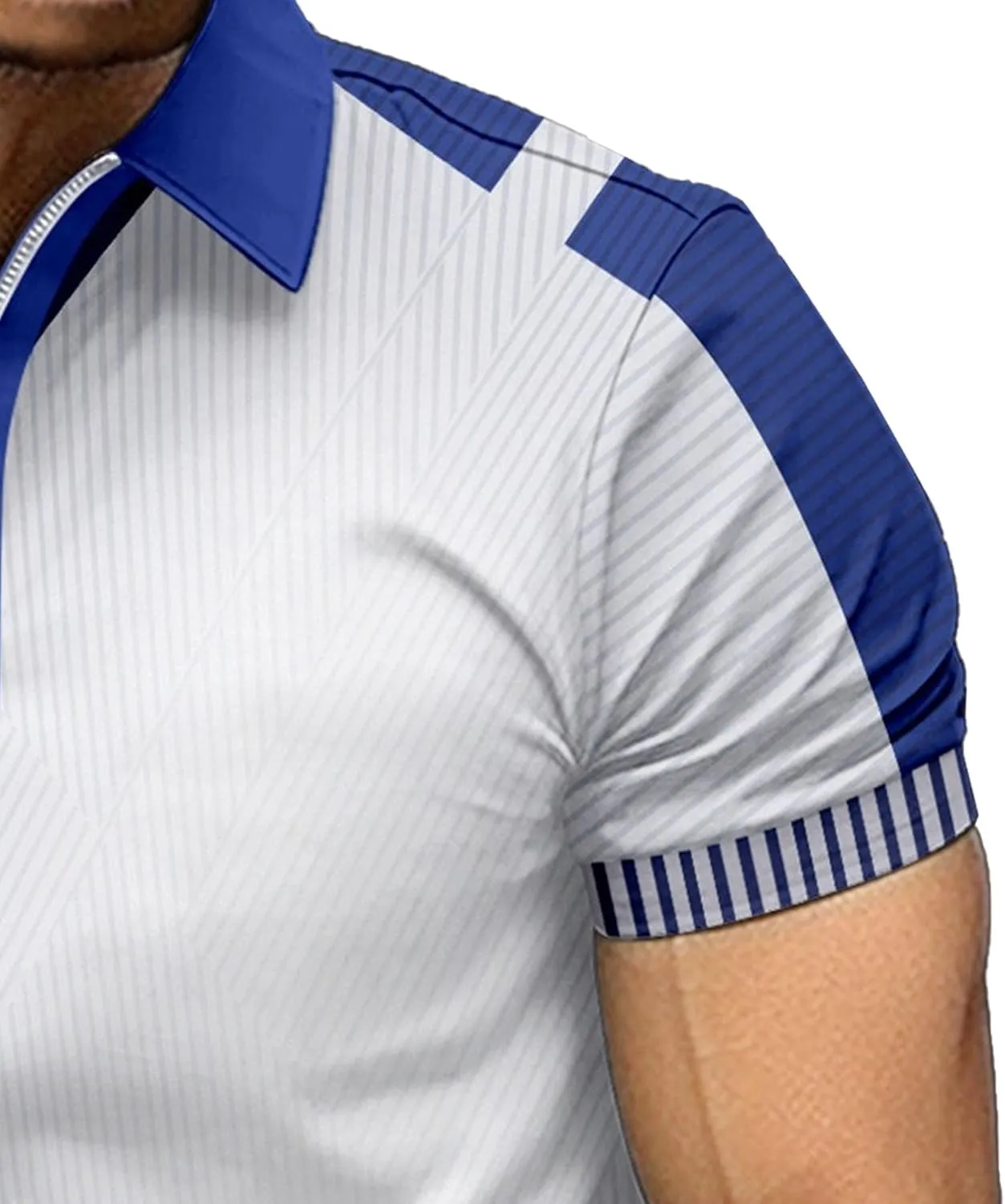 Men's Color Block Short Sleeve Polo T-Shirts Quarter Zip Casual Summer Tees Loose Fit Lapel Outdoor T-Shirt