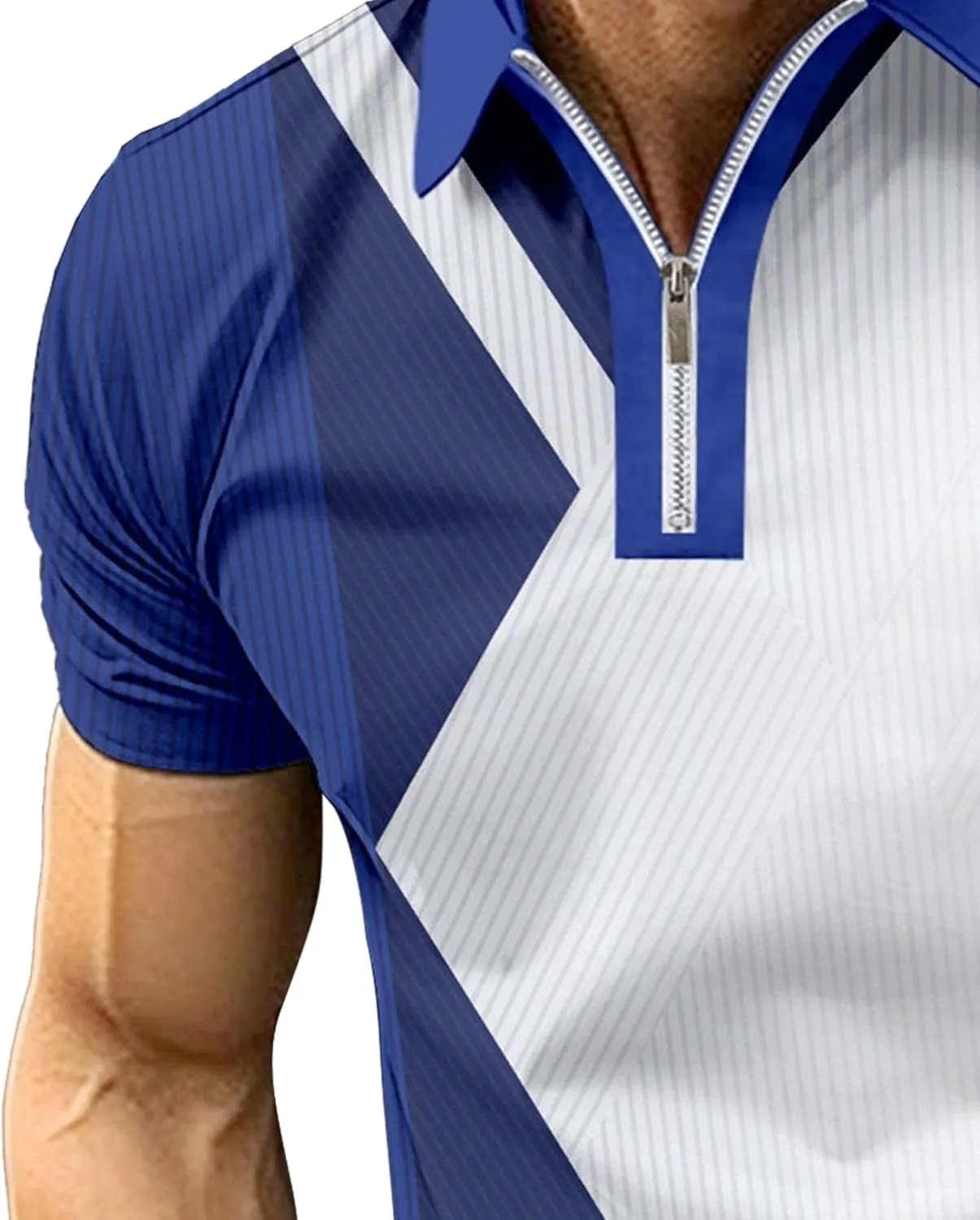 Men's Color Block Short Sleeve Polo T-Shirts Quarter Zip Casual Summer Tees Loose Fit Lapel Outdoor T-Shirt