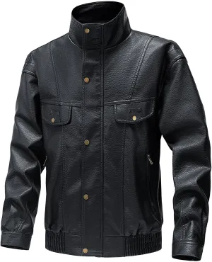 Mens Leather Jacket Fleece Lined Motorcycle Jacket Vintage Biker Jacket Plus Size Faux Leather Coat Warm Winter Jackets