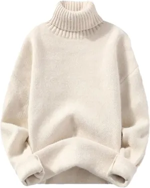 Mens Solid Color Turtleneck Knitted Sweater Pullovers Winter Causal Knitted Pullovers Thermal Tops