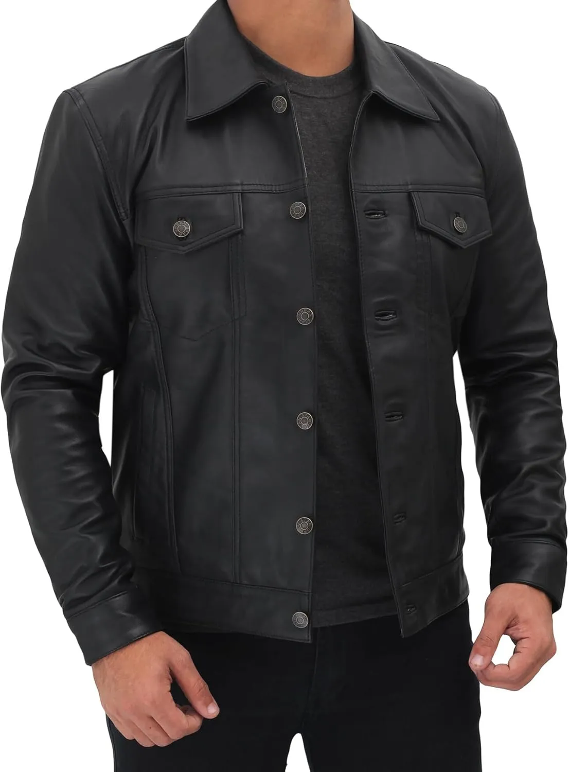 Premium Lambskin Leather Vintage Trucker Jacket Men - Shirt Collar Leather Jackets For Mens