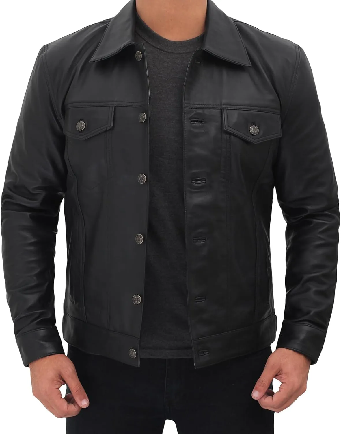 Premium Lambskin Leather Vintage Trucker Jacket Men - Shirt Collar Leather Jackets For Mens