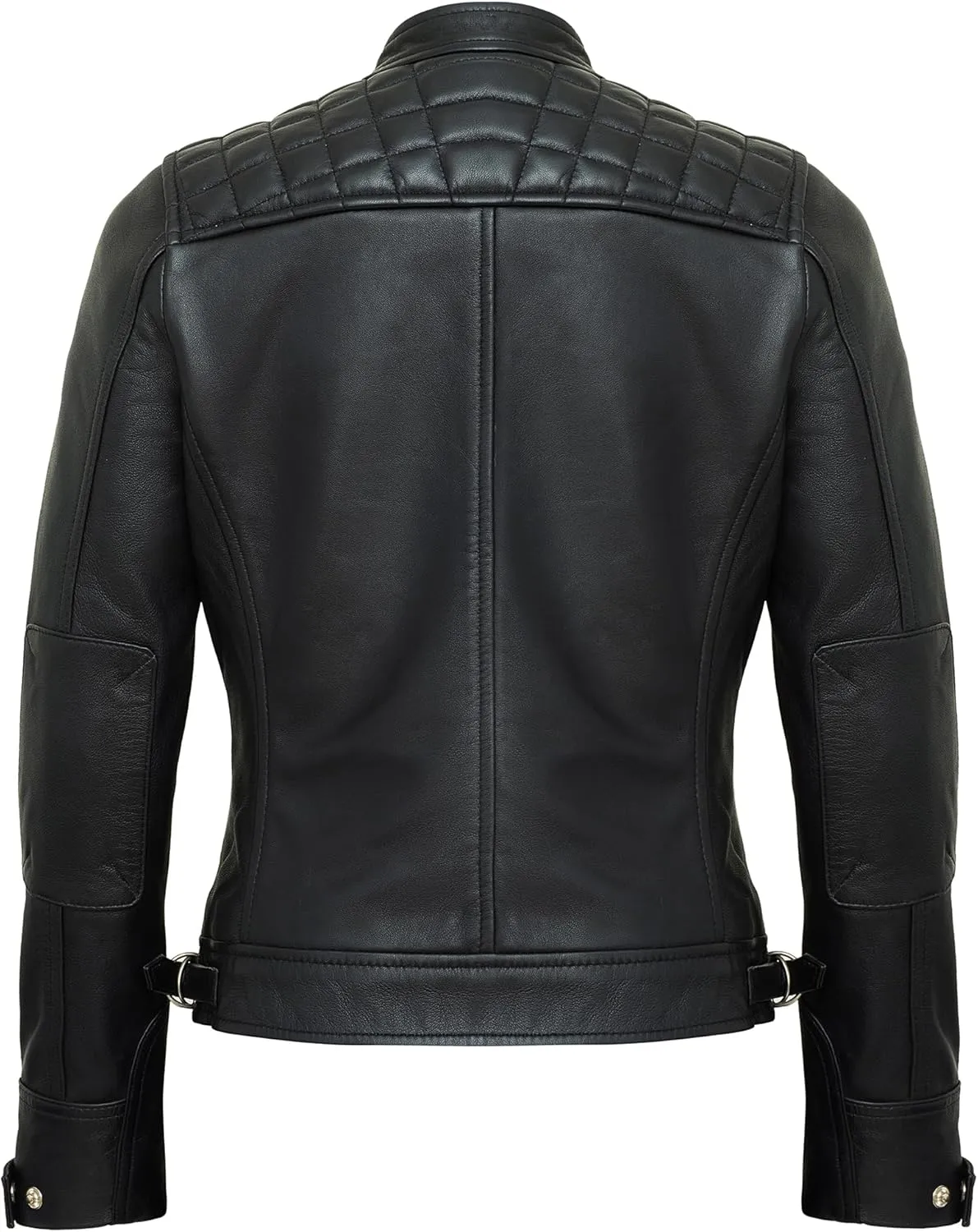 Real Lambskin Trendy Womens Leather Jackets Moto Biker Style Zip Up Motorcycle Jacket Women Outerwear With Pockets
