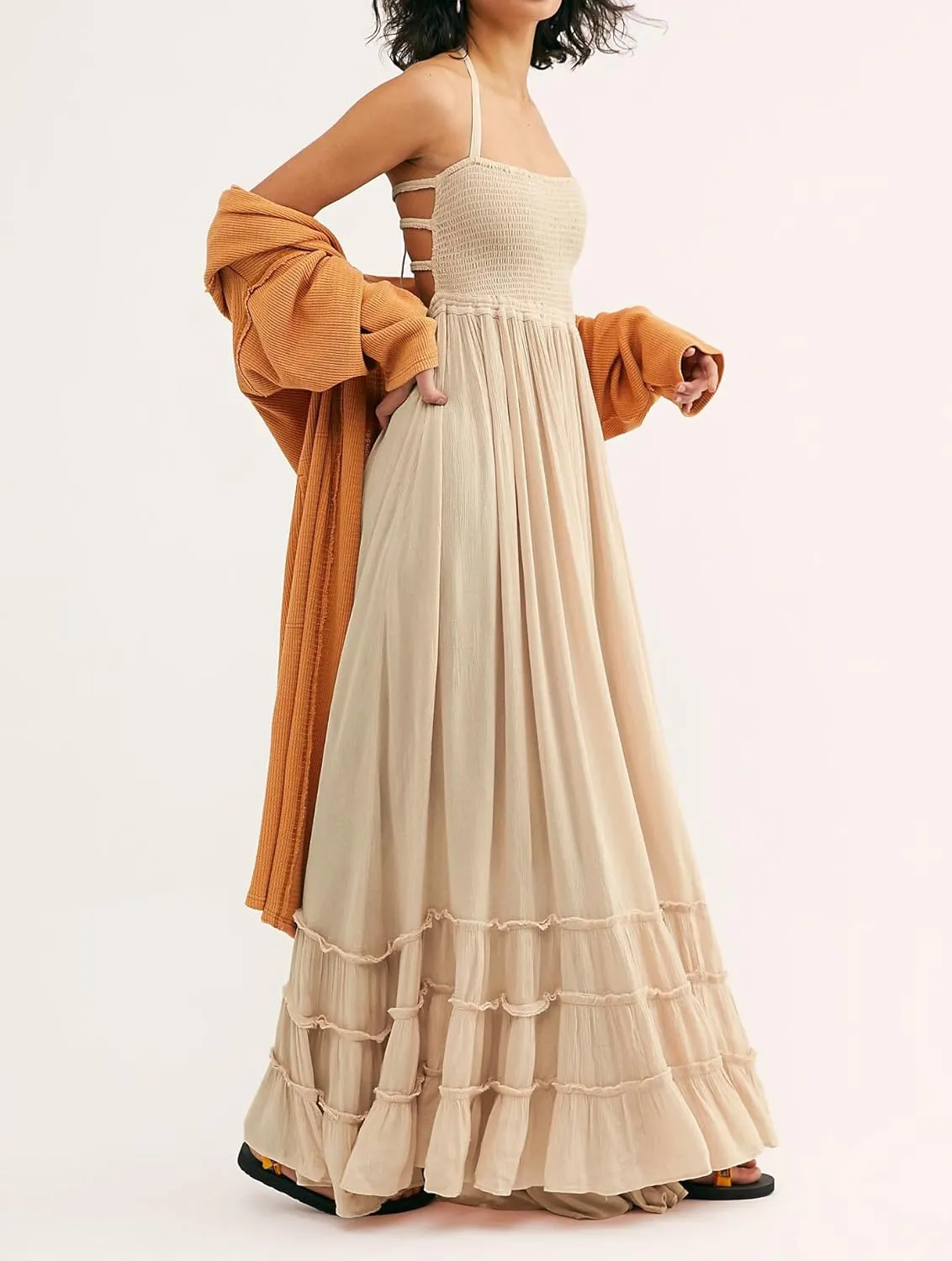 R.Vivimos Womens Summer Boho Sexy Backless Long Dresses
