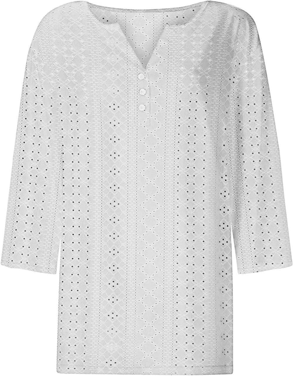 Summer Tops for Women 2025 Trendy 3/4 Sleeve v Neck Eyelet Shirts Dressy Casual Holiday Vacation Tunic Blouses