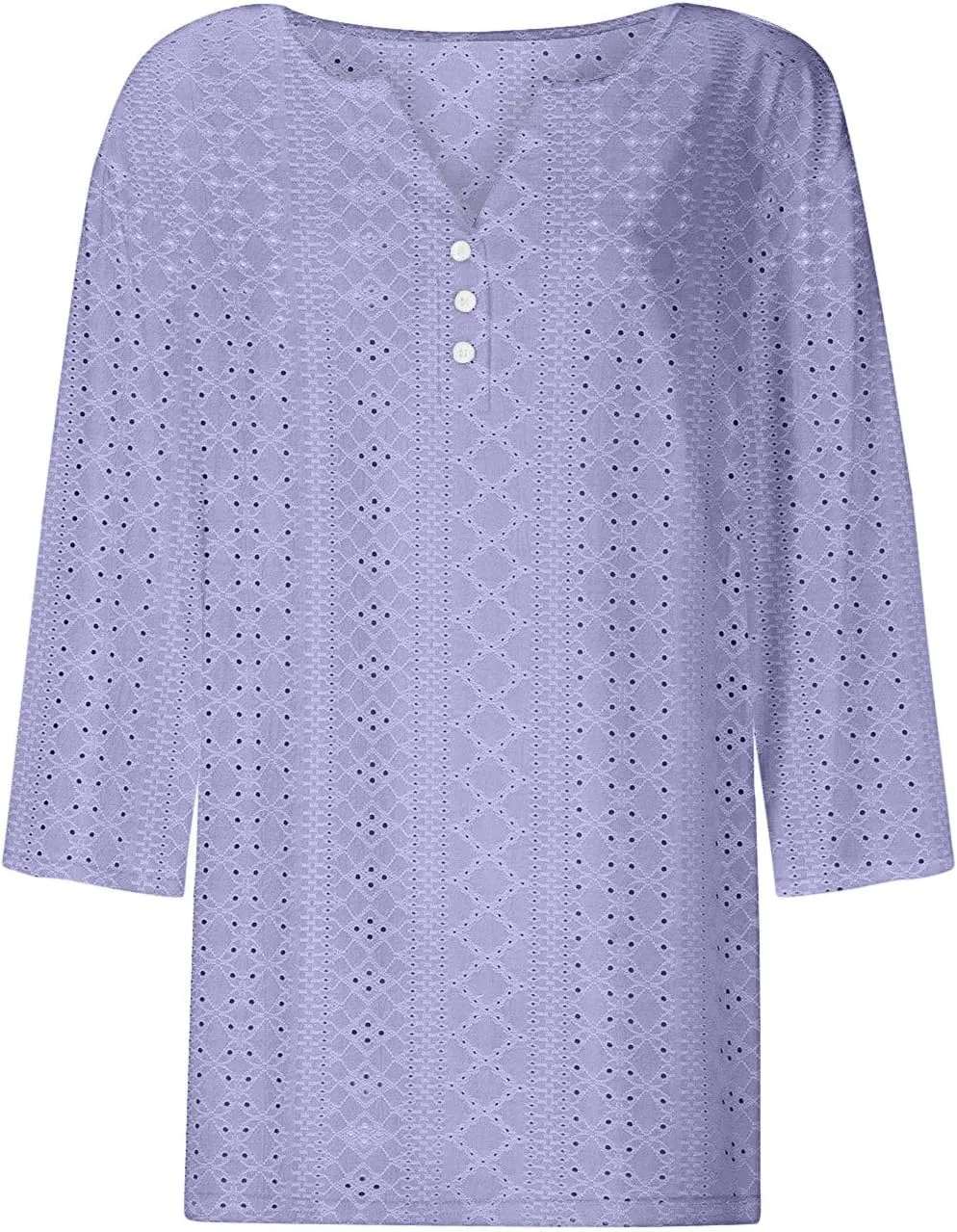 Summer Tops for Women 2025 Trendy 3/4 Sleeve v Neck Eyelet Shirts Dressy Casual Holiday Vacation Tunic Blouses