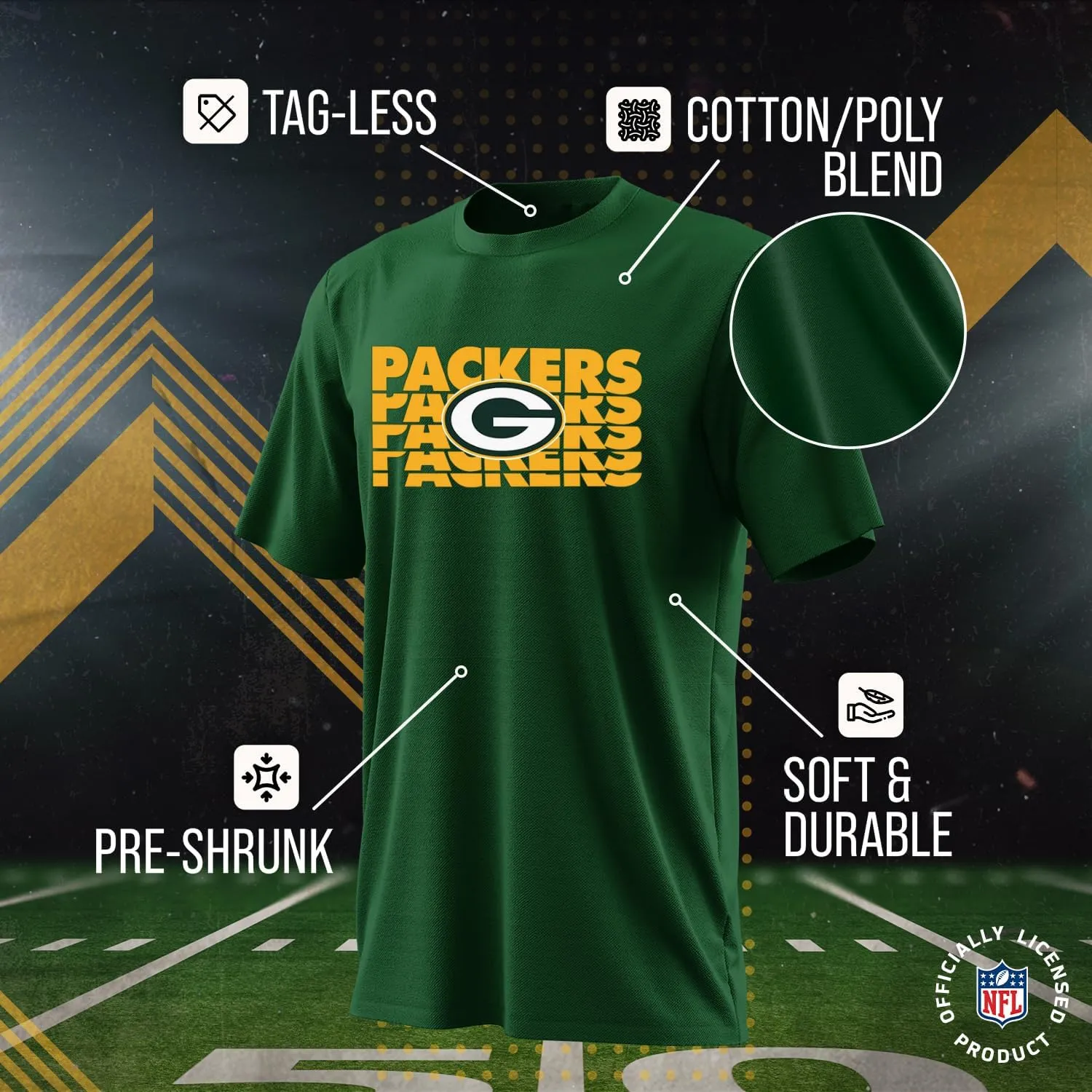 Team Fan Apparel NFL Youth Repeating Logo Football T-Shirt Unisex Tag Free Comfortable, Kids Boys Girls, Lightweight Soft