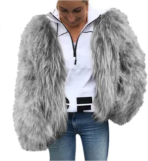 tuduoms Women's Fashion Fluffy Faux Fur Coats Plush Fleece Warm Cardigan Jacket Open Front Short/Long Teddy Coat Outwear