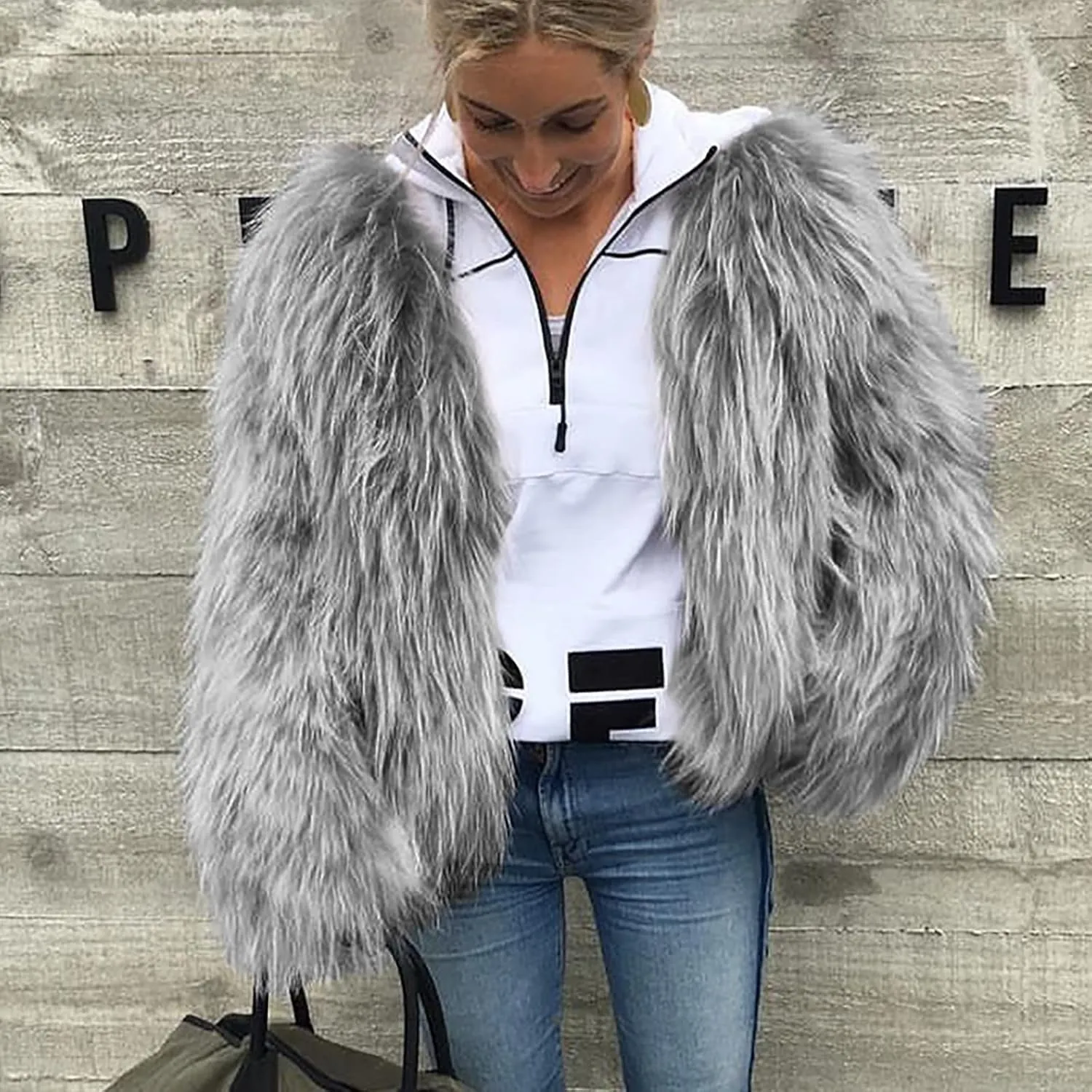 tuduoms Women's Fashion Fluffy Faux Fur Coats Plush Fleece Warm Cardigan Jacket Open Front Short/Long Teddy Coat Outwear