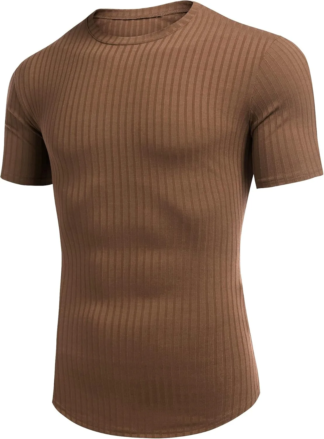 URRU Men's Muscle T Shirts Stretch Short Sleeve Bodybuilding Workout Casual Slim Fit Tee Shirts