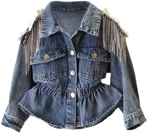 WELAKEN Unicorn Jean Jacket for Girls Kids & Toddler with Sparkly Sleeve, Girls' Spring Outfit Denim Jackets Outerwear