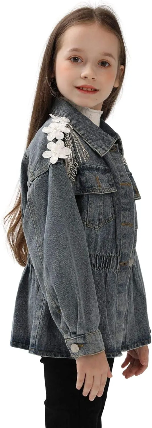 WELAKEN Unicorn Jean Jacket for Girls Kids & Toddler with Sparkly Sleeve, Girls' Spring Outfit Denim Jackets Outerwear
