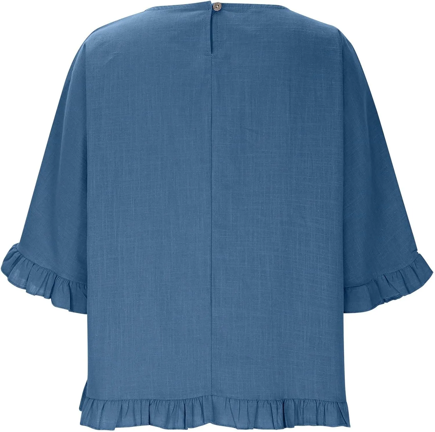 Women's Cotton Linen Blouse Ruffle Pleated Hem Tops Loose Casual Half Sleeve Round Neck Basic Tee Shirts