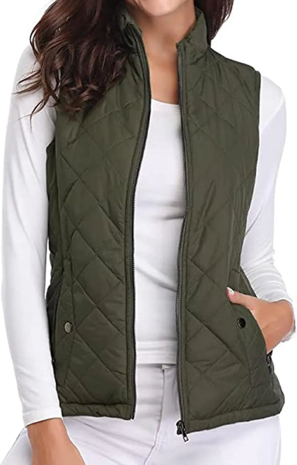 Women's Fall Winter Vest Zip Up Quilted Jackets Sleeveless Winter Coats Stand Collar Athletic Vest for Hiking Running