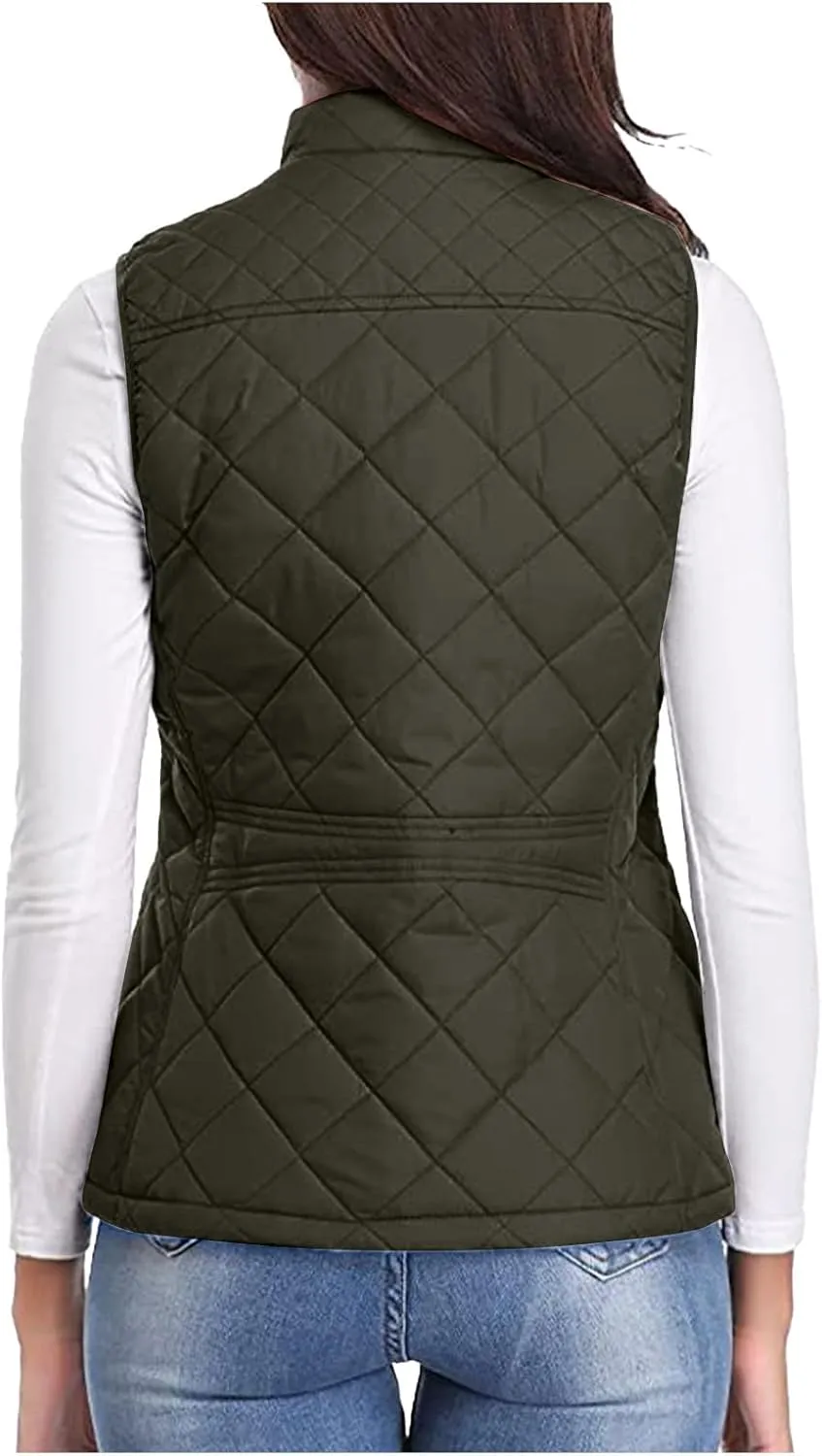 Women's Fall Winter Vest Zip Up Quilted Jackets Sleeveless Winter Coats Stand Collar Athletic Vest for Hiking Running