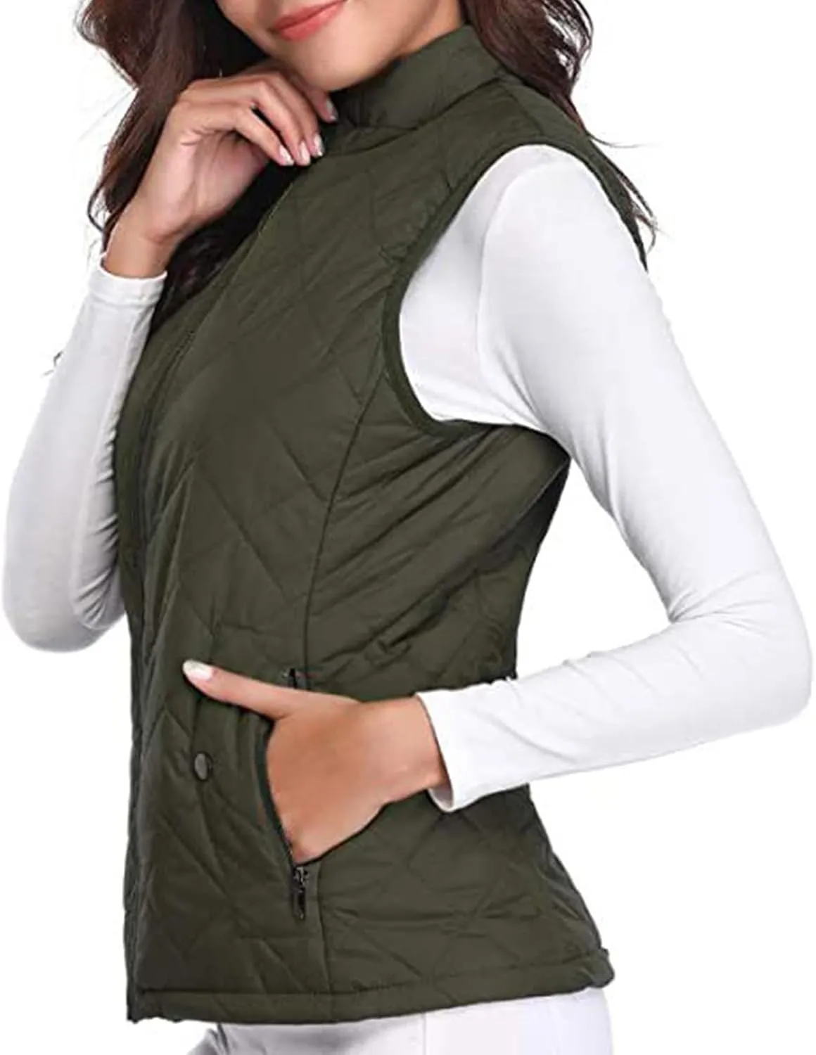 Women's Fall Winter Vest Zip Up Quilted Jackets Sleeveless Winter Coats Stand Collar Athletic Vest for Hiking Running