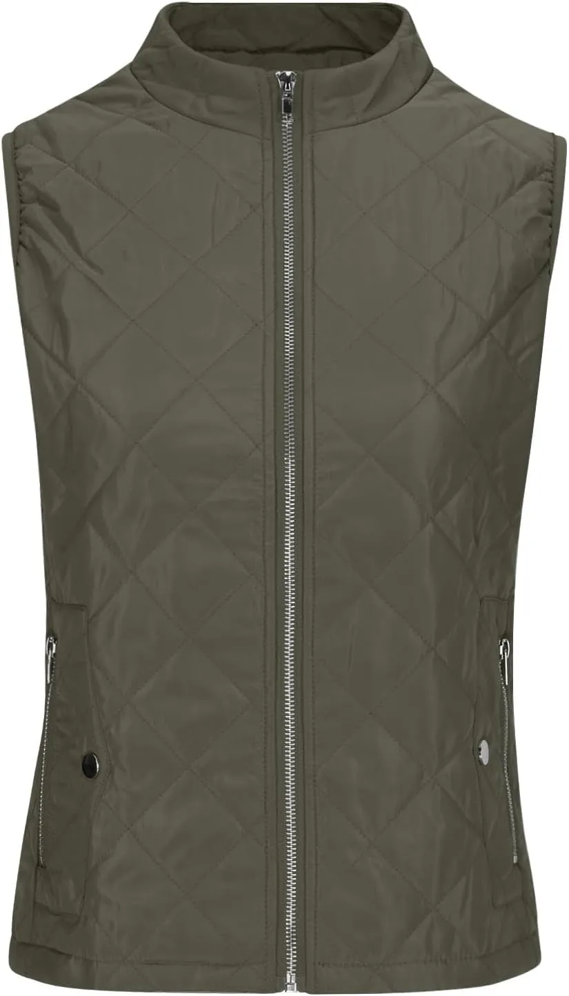 Women's Fall Winter Vest Zip Up Quilted Jackets Sleeveless Winter Coats Stand Collar Athletic Vest for Hiking Running