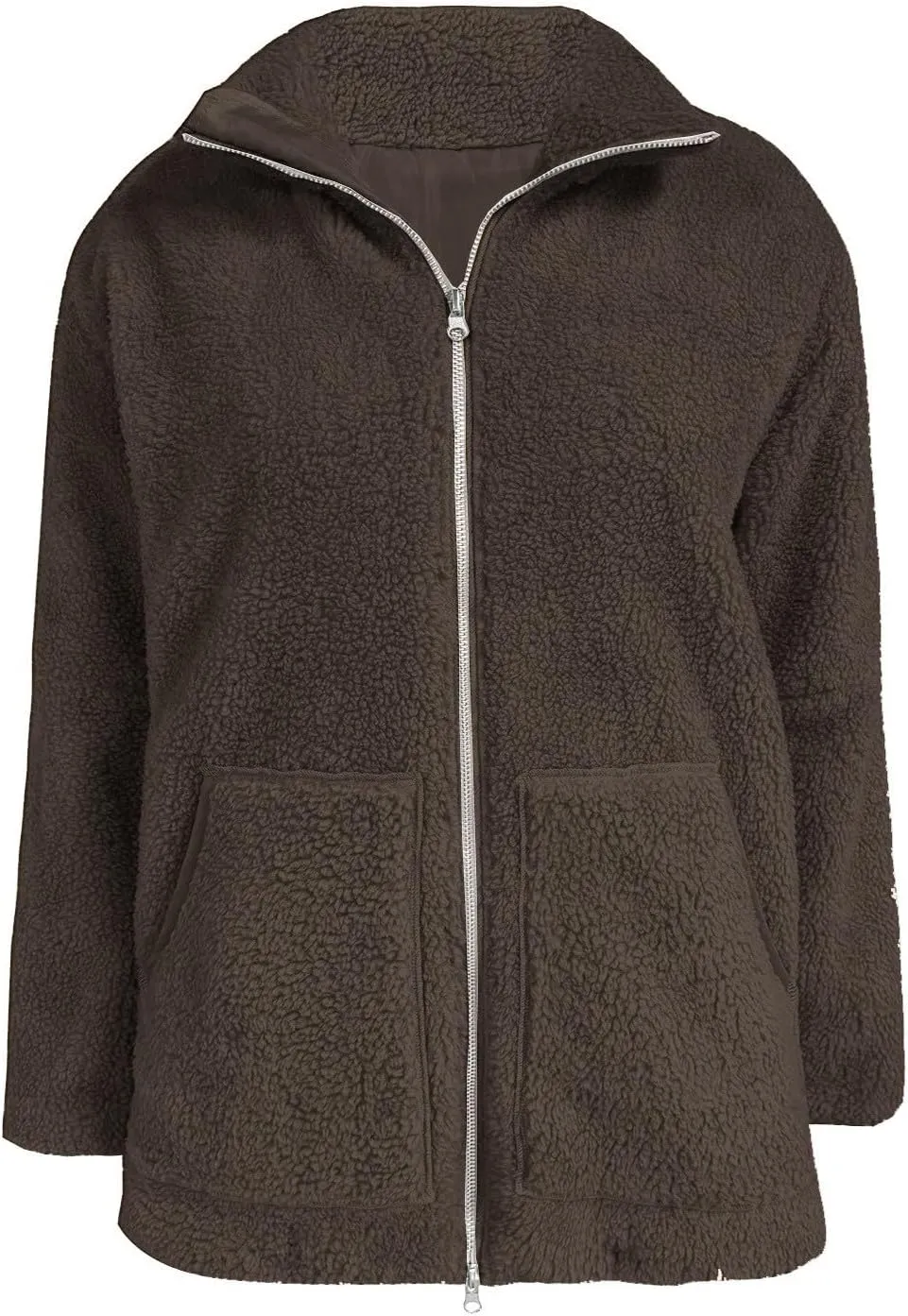 YRAETENM Winter Coats for Women Oversized Double Zip Fuzzy Fleece Jacket Casual Teddy Coat Winter Fall Outerwear with Pockets