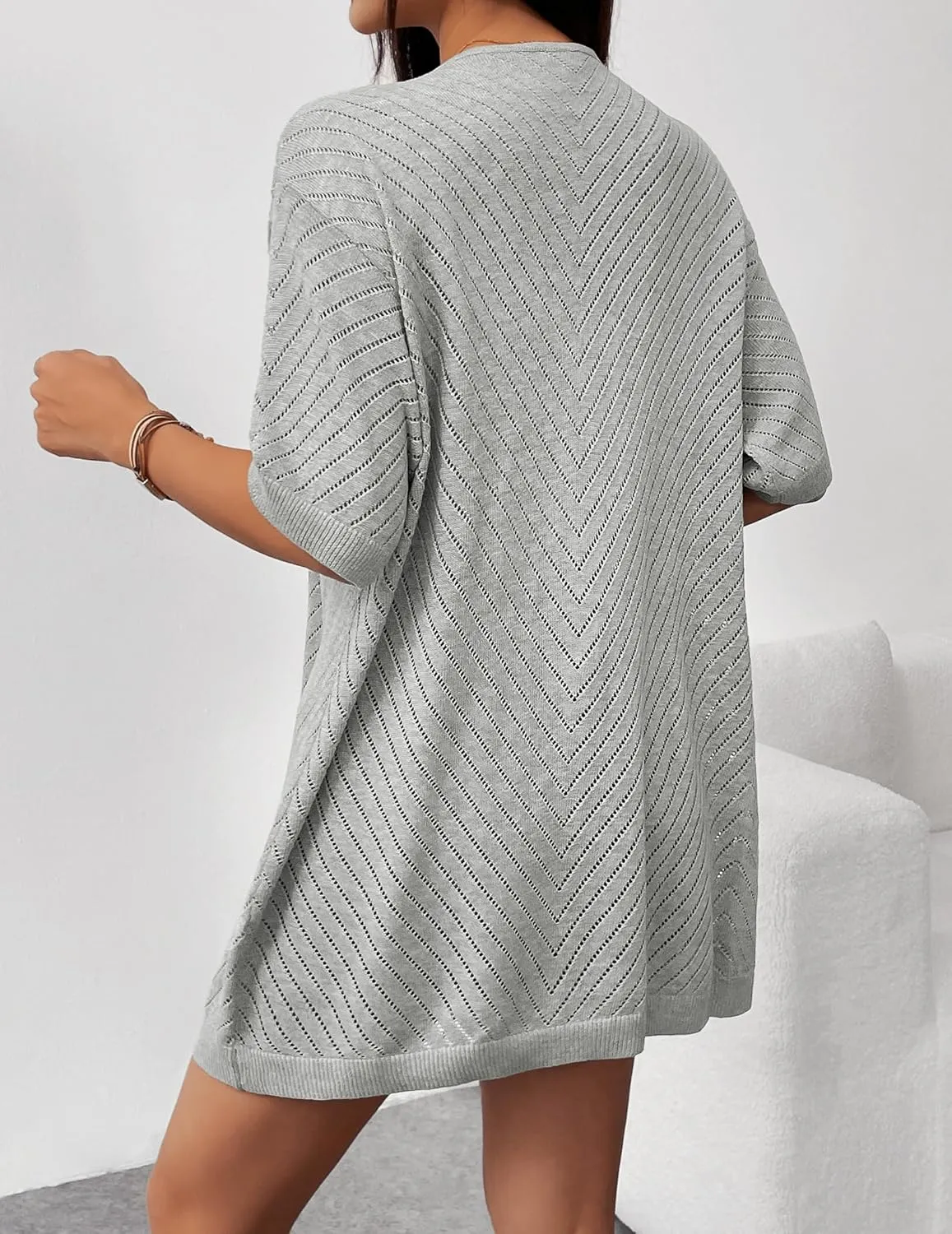 Zeagoo Lightweight Summer Cardigan for Women Short Sleeve V Neck Crochet Kimonos Loose Open Front Hollow Out Cover Ups